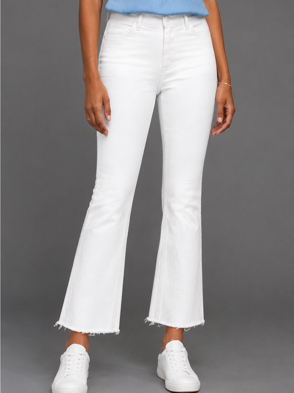 🔆 LOFT The Kick Crop High Rise Raw Hem White Flare Jeans 
Size 24 / 00